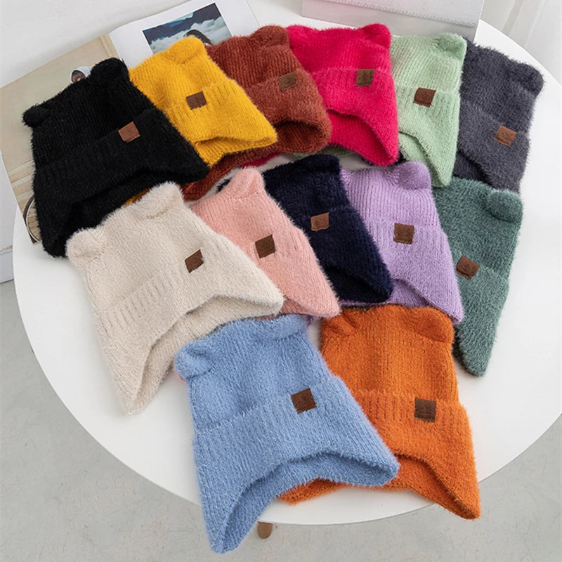 Kawaii Cat Ear Beanie πΎβ¨ | Soft Candy Color Knitted Hat for Women - Cozy Faux Fur Winter Fashion π