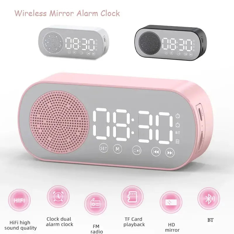 Cute LED Mirror Alarm Clock & Bluetooth Speaker πΆβ¨ | Multifunctional Kawaii Music Player with FM Radio & Subwoofer π