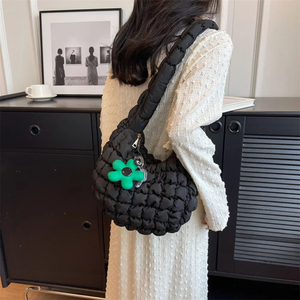 Kawaii Cloud Padded Crossbody Bag πβ¨ - Cute Ruched Tote for Trendy Women! πΈπ