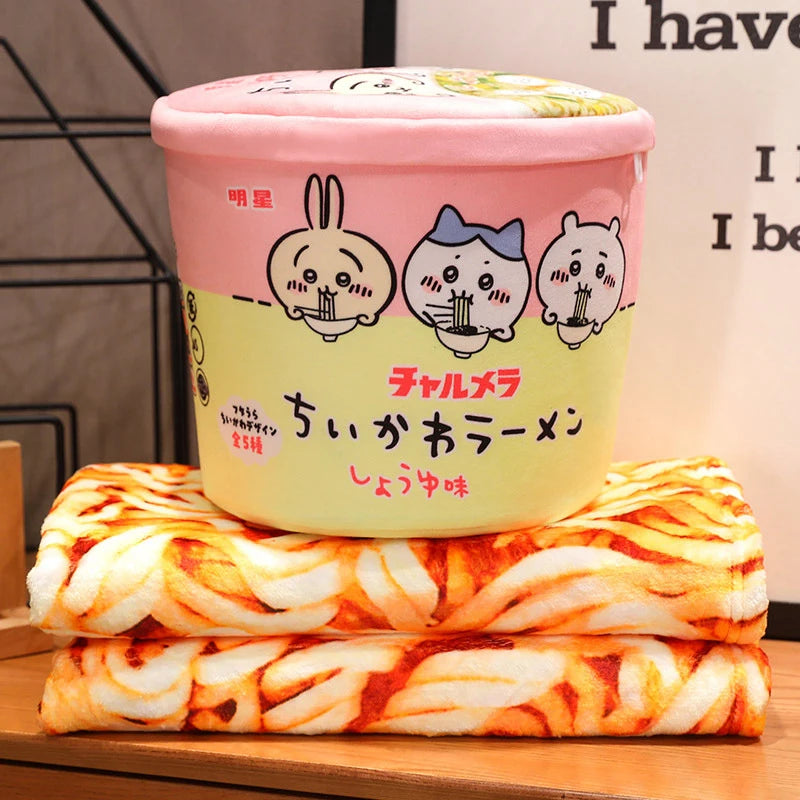 Kawaii Instant Noodle Plush Blanket πβ¨ - Adorable Ramen Pillow & Storage Bucket for Cozy Naps! ππ