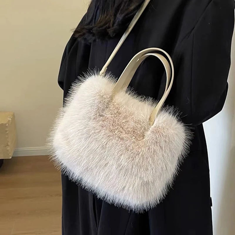 Kawaii Plush Faux Fur Bucket Tote πΎβ¨ | Soft Winter Women's Handbag ππΈ | Adorable Crossbody Shoulder Bag for Cozy Style!