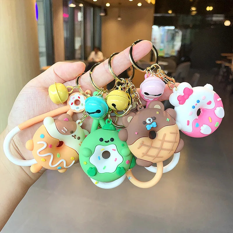 Cartoon Donut Animal Keychain Cute Dinosaur Bunny Bear Cat Doll Exquisite Pendant Key Chain for Women Girl Backpack Keyring Gift - Pixie Quill