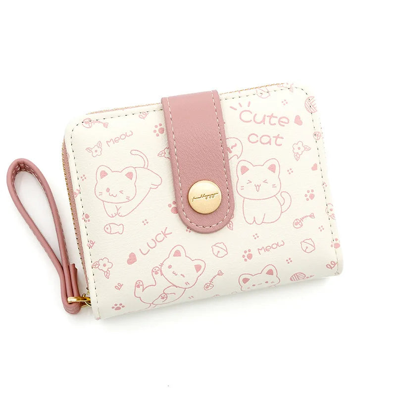 Kawaii Cat Girls Zipper Wallet πΎπ | Cute Short Purse for Students - Adorable Card Holder & Money Bag!