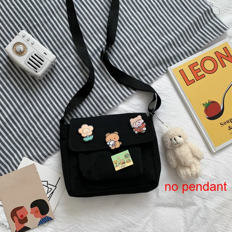Charming Kawaii Canvas Crossbody Bag πβ¨ - Harajuku Style for Trendy Girls πΈπ