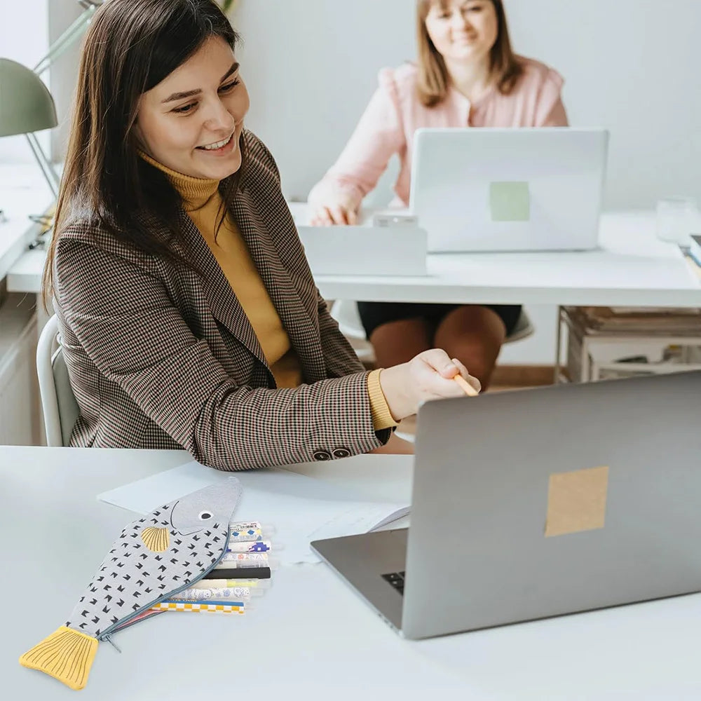 Adorable Fish Shape Pencil Case With Fishbone Lining π Pen Bag Coin Purse