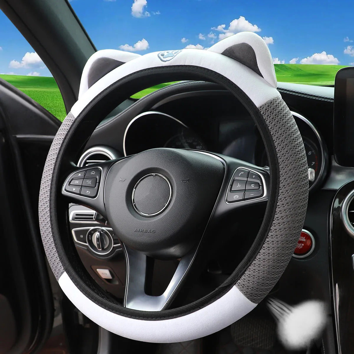 Kawaii Cat-Themed Breathable Steering Wheel Cover πΎβ¨ | Fits 14.5-15 Inch Wheels | Cute Mesh Cloth Design