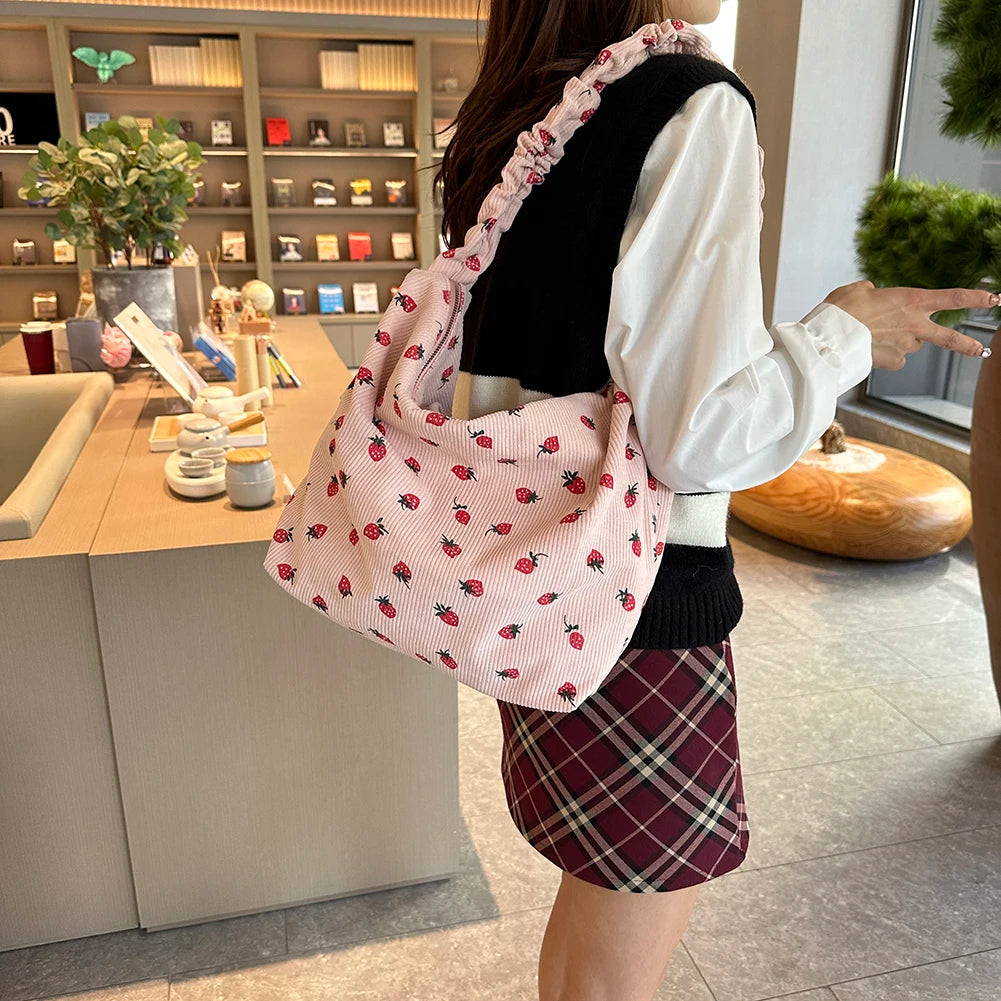 π Sweet Strawberry Dreams βοΈβ¨ Adorable Pleated Corduroy Crossbody Bag for Trendy Adventures! ππ - Pixie Quill