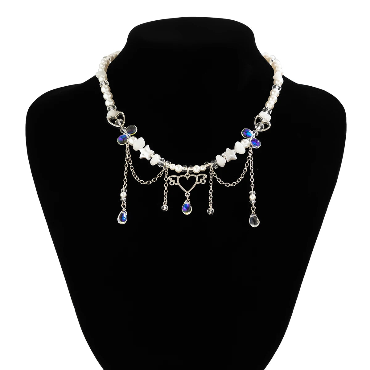 Kawaii Heart Charm Pearl Tassel Necklace πβ¨ | Trendy Crystal Beads Choker for Girls ππ | Perfect Party Gift Jewelry!