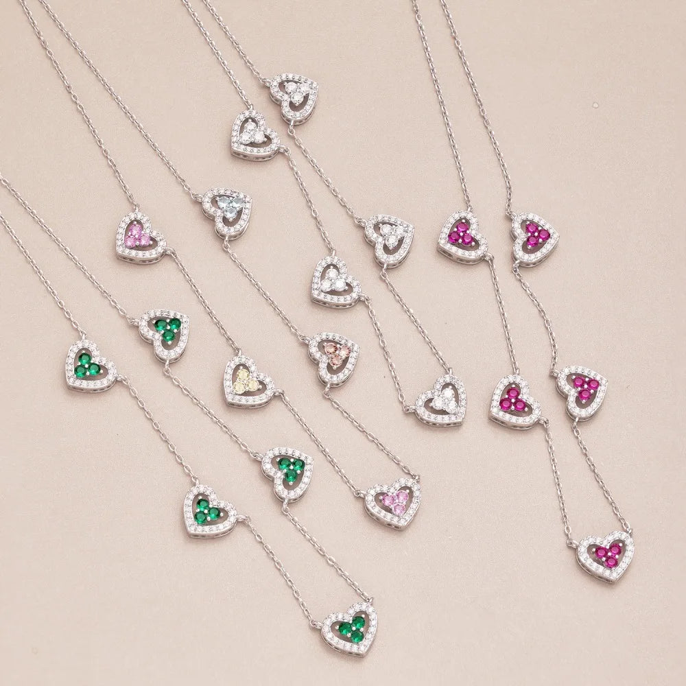 Kawaii Sparkling Heart Pendant Necklace πβ¨ | S925 Silver with 5A Zircon | Perfect Gift for Girls & Women π