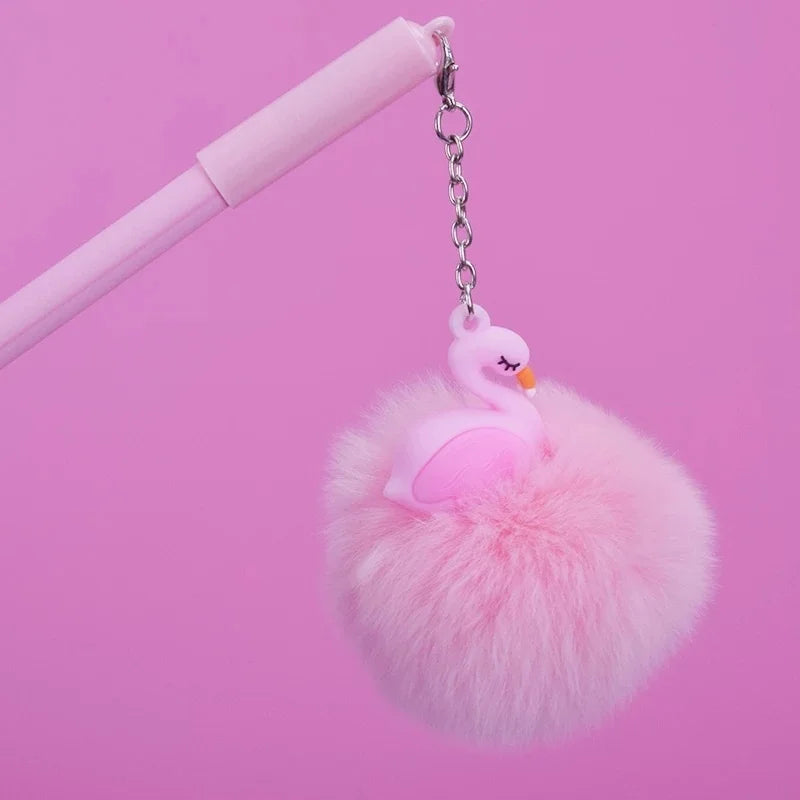 Kawaii Pink Flamingo Gel Pen πΈβ¨ - Adorable Plush Swan Design for School & Cute Gifts πποΈ