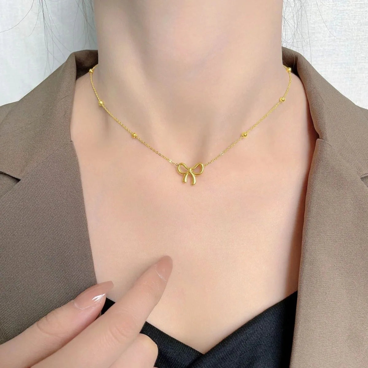 Kawaii Gold Bowknot Pendant Necklace πβ¨ | Cute & Unique Handmade Jewelry for Women ππ