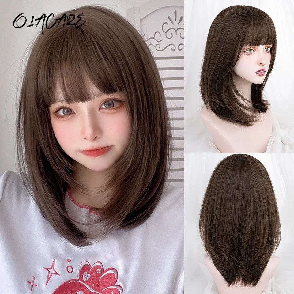 Enchanting Ombre Kawaii Wig πβ¨ - Long Straight Lolita Style with Bangs in Glacier Blue & Blonde!