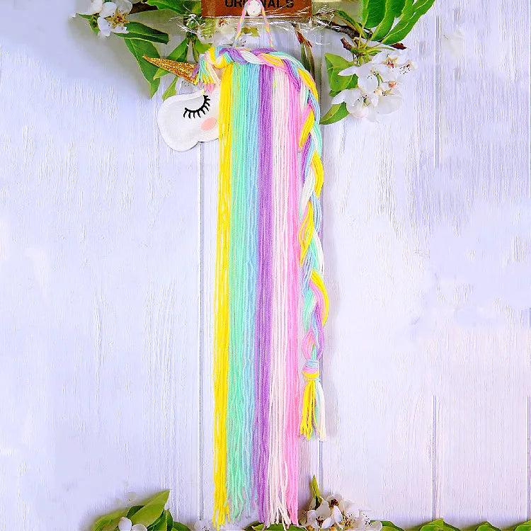 Kawaii Unicorn Hair Clip Organizer πβ¨ Wall Hanging Storage for Girls' Room Decor π Bohemian Tassel Art
