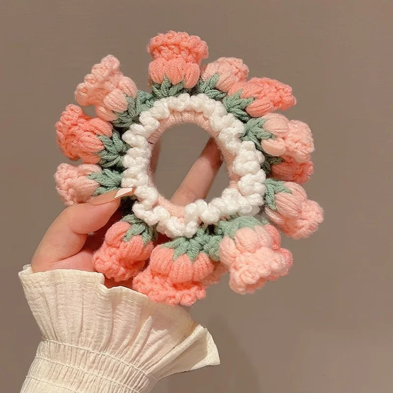 Kawaii Crochet Flower Ponytail Scrunchie ๐ธโจ| Adorable Knitted Hairband for Spring & Summer ๐ผ๐