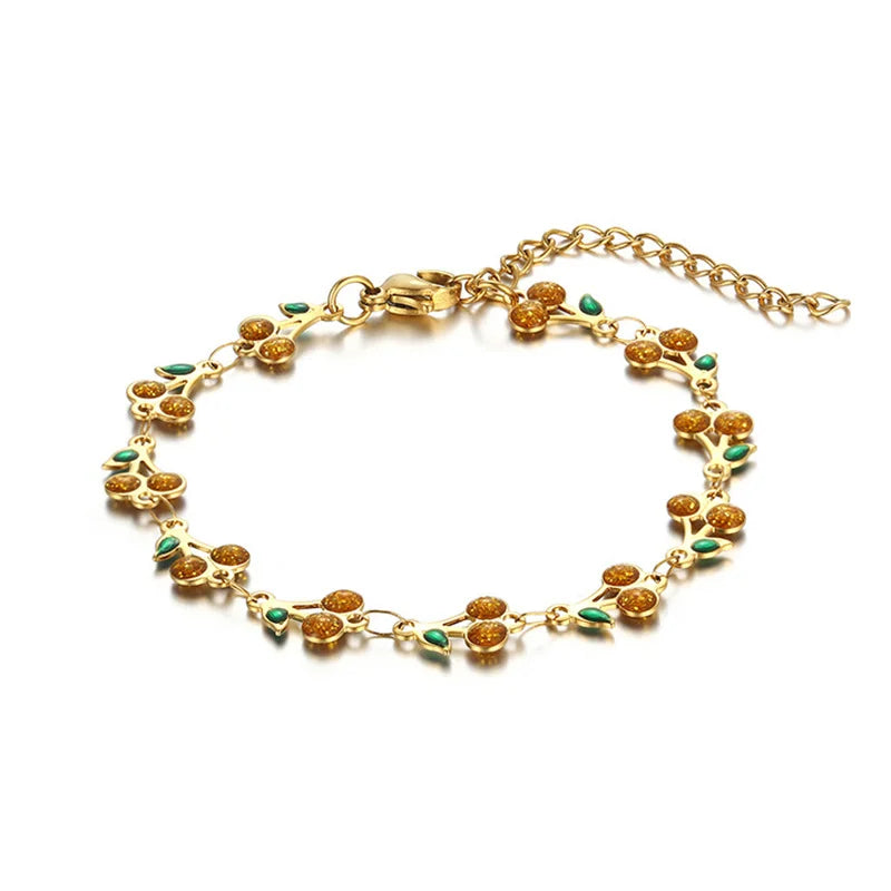 Kawaii Cherry Blossom Charm Bracelet πβ¨ - Adorable Stainless Steel Jewelry for Women & Girls, Perfect for Parties & Gifts! ππ