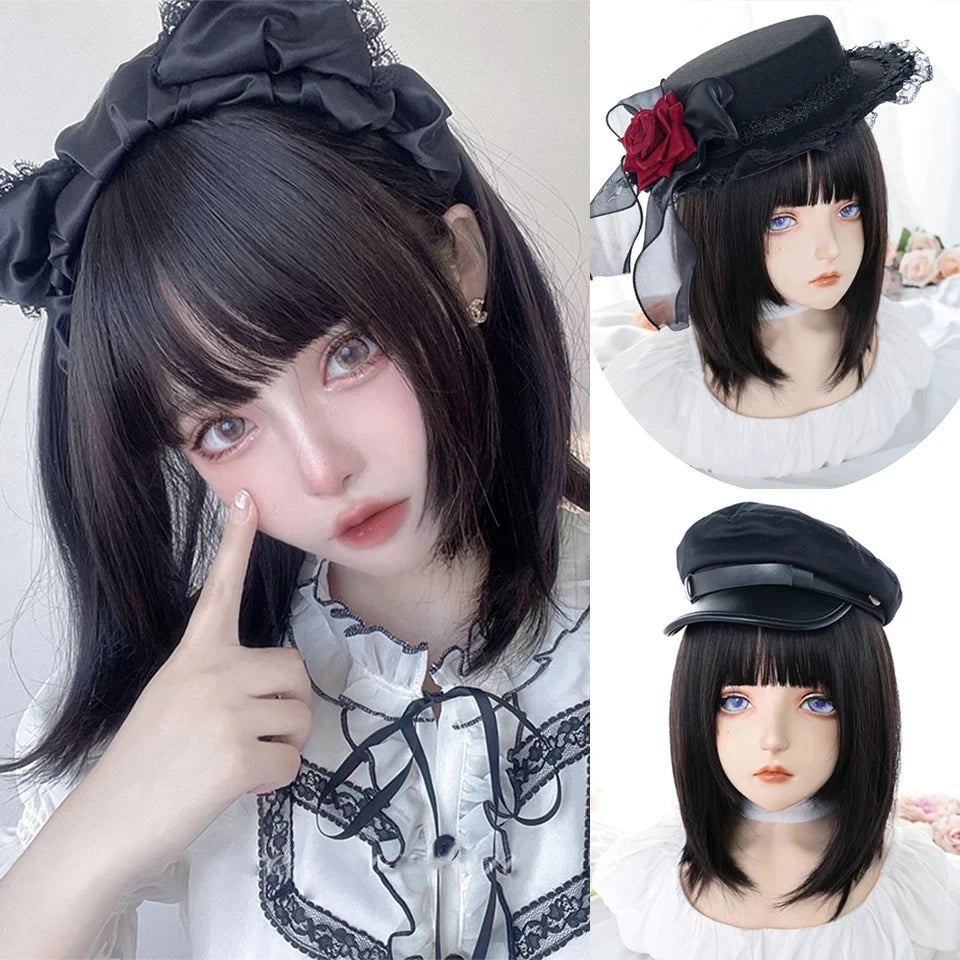 Enchanting Ombre Kawaii Wig πβ¨ - Long Straight Lolita Style with Bangs in Glacier Blue & Blonde!