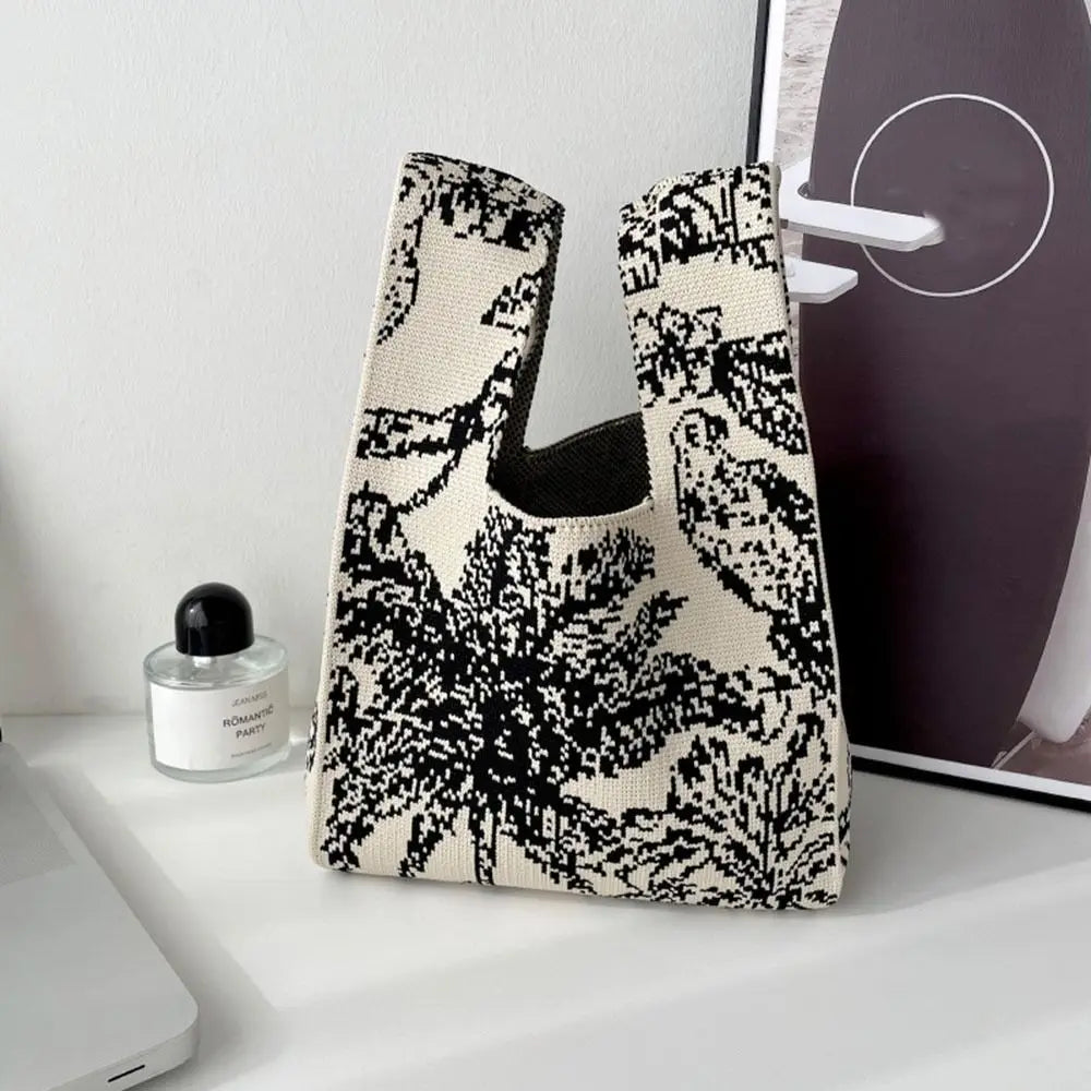 Whimsical Kawaii Plaid Mini Knit Tote - Colorful Wrist Bag for Playful Outings ๐๐๐