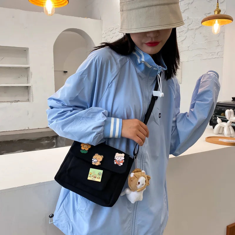 Charming Kawaii Canvas Crossbody Bag πβ¨ - Harajuku Style for Trendy Girls πΈπ