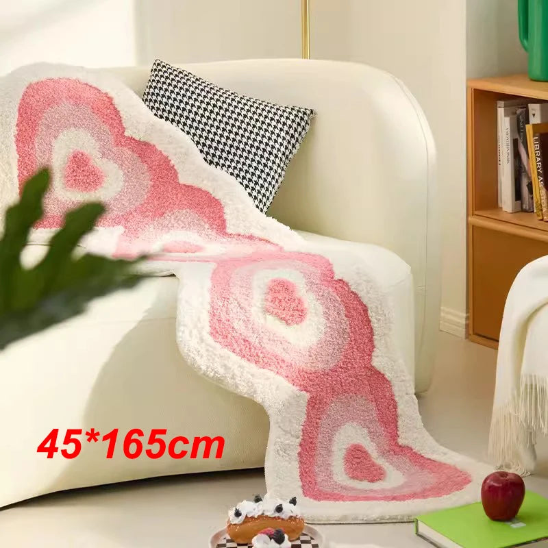 Kawaii Heart-Shaped Pink Tufted Bathmat ๐๐ Soft Bedroom & Living Room Rug | Aesthetic Home Decor ๐กโจ