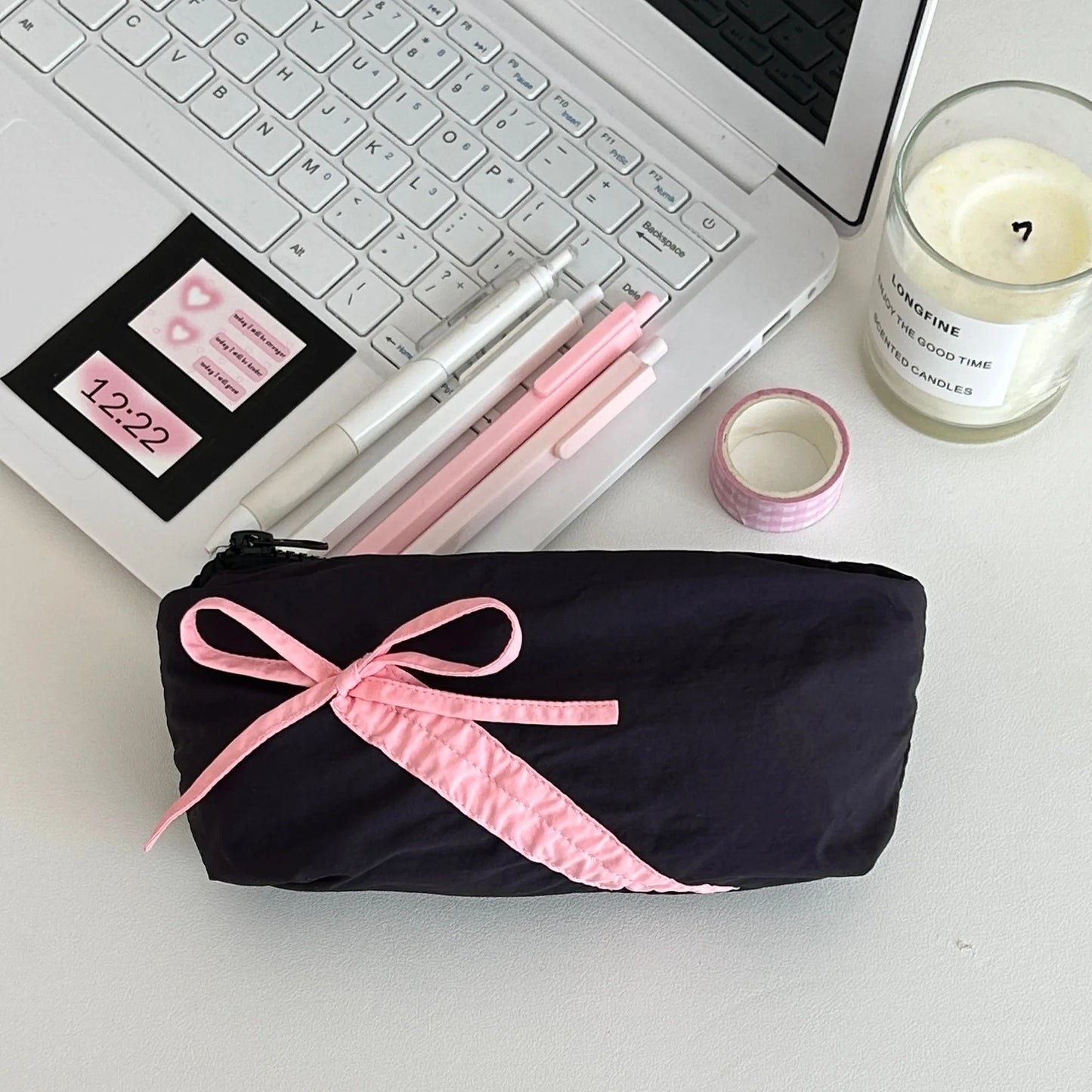 Kawaii Bowknot Pencil Pouch πβ¨ | Large Capacity Storage Bag for Girls & Office Supplies!