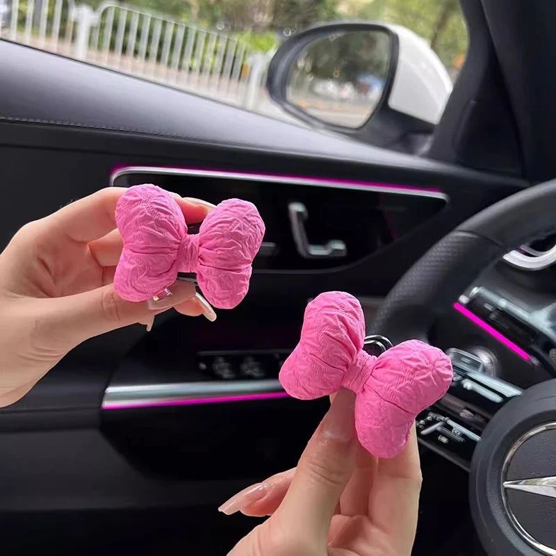 Kawaii Puff Bow Car Decor πβ¨ | Adorable Light Luxury Fabric Accessories for Your Auto Interior! ππ