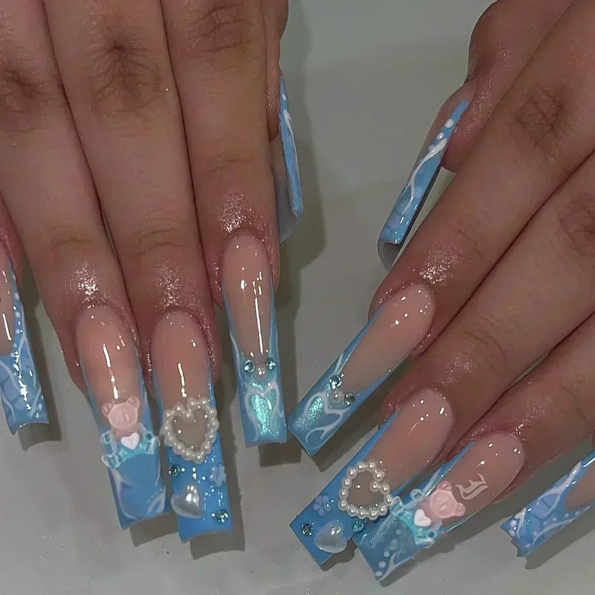 Kawaii Love Pattern Coffin Nails πβ¨ | 24Pcs Brown French Full Cover Press-On Tips π
π