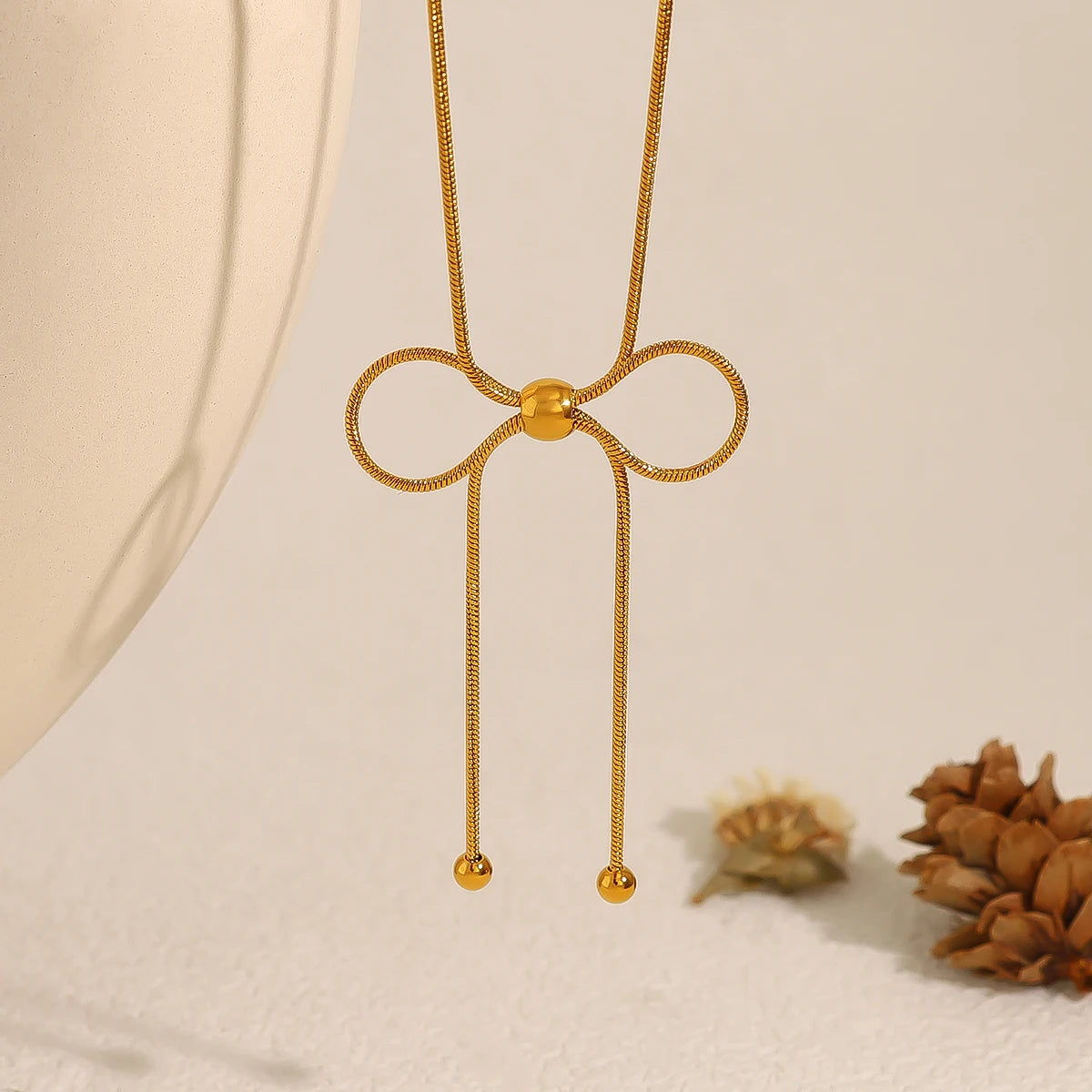 Kawaii Charm β¨ 18K Gold Plated Snake Chain Bow Pendant Necklace for Trendy Ladies ππ₯³