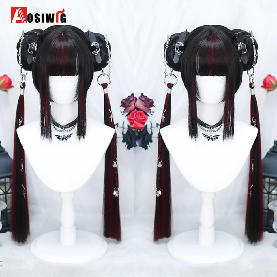 Kawaii Black & Blue Long Straight Lolita Wig πβ¨ Perfect for Cosplay & Parties! ππ