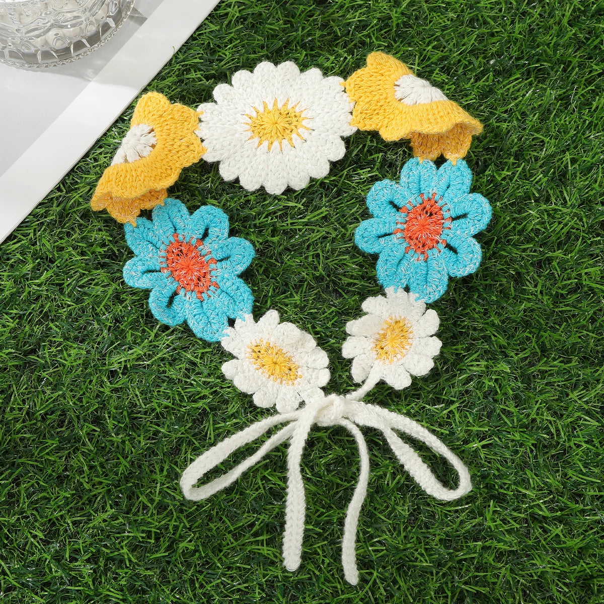 Kawaii Boho Flower Crochet Headband ๐ธโจ Vintage Turban Hair Scarf for Women - Fashionable Accessory for Every Season!