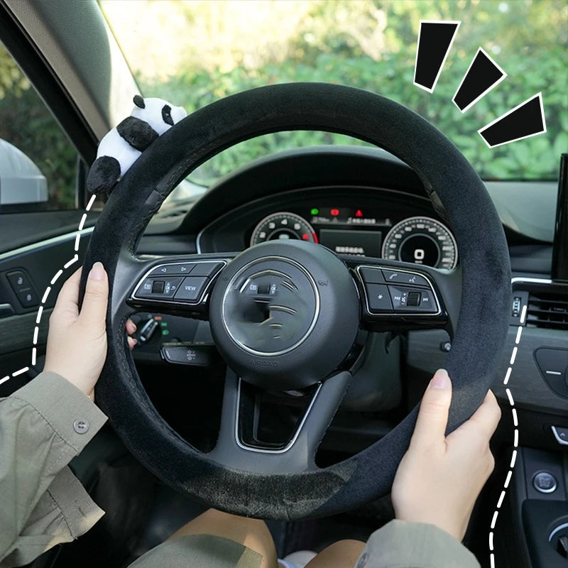 Kawaii Panda Plush Steering Wheel Cover πΌβ¨ | Warm & Cozy Winter Car Accessory πβοΈ