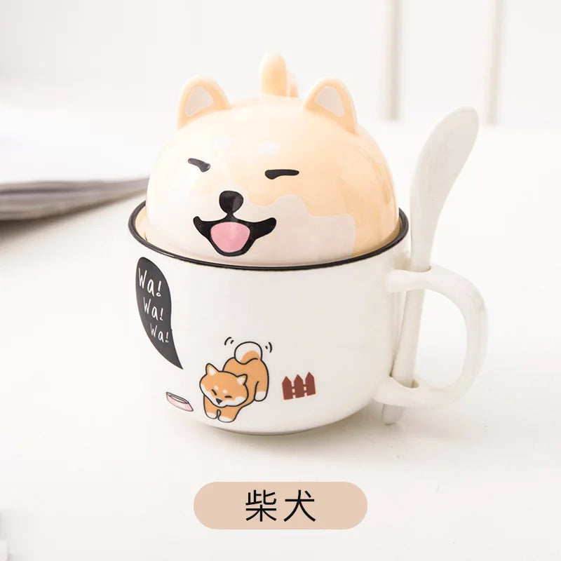 Kawaii Shiba Inu & Cat Ceramic Mug ππ - Adorable Cartoon Cup for Cozy Tea & Coffee βοΈπ