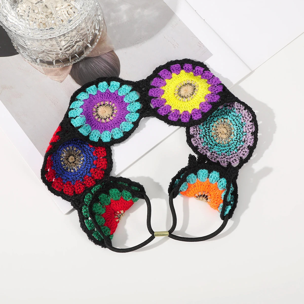 Kawaii Boho Flower Crochet Headband ๐ธโจ Vintage Turban Hair Scarf for Women - Fashionable Accessory for Every Season!