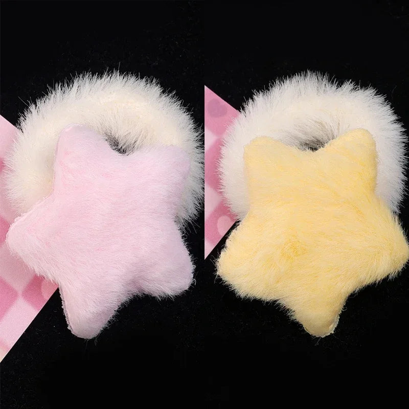 Kawaii Winter Furry Star Hair Ties πβ¨ Cute Plush Scrunchies for Girls & Women - Colorful, Fashionable Fur Hair Bands! π