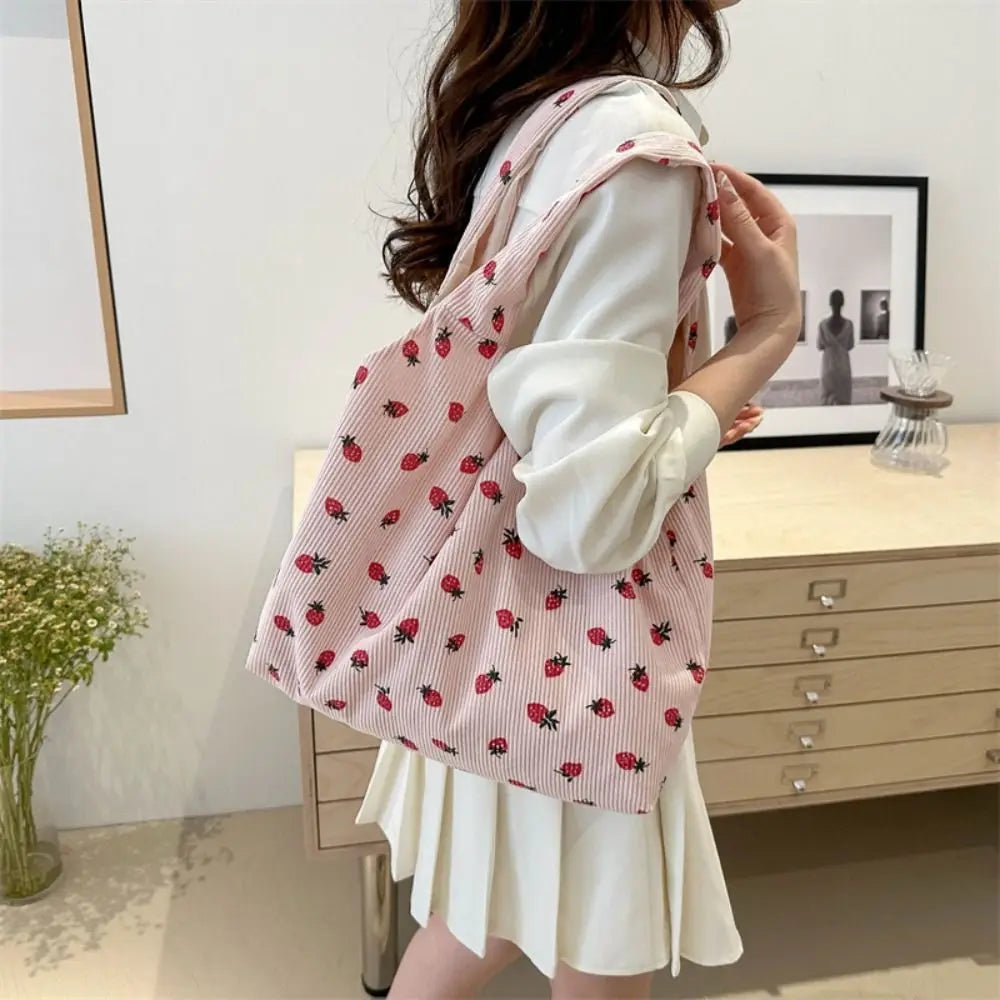 Strawberry Dream Tote πβ¨ - Adorable Square Corduroy Bag for Stylish Girls! πΈπ - Pixie Quill