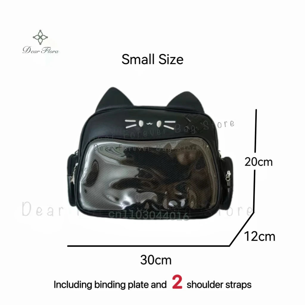 π Adorable Y2K Cat Ita Bag πΎ Cute PU Crossbody with Transparent Pocket! π Perfect for Girls! π - Pixie Quill