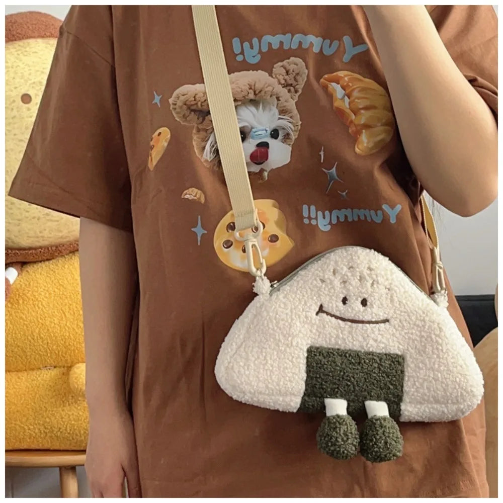 Kawaii Plush Rice Ball Crossbody Bag πβ¨ - Adorable Women's Cartoon Shoulder Satchel for Fun Outings!