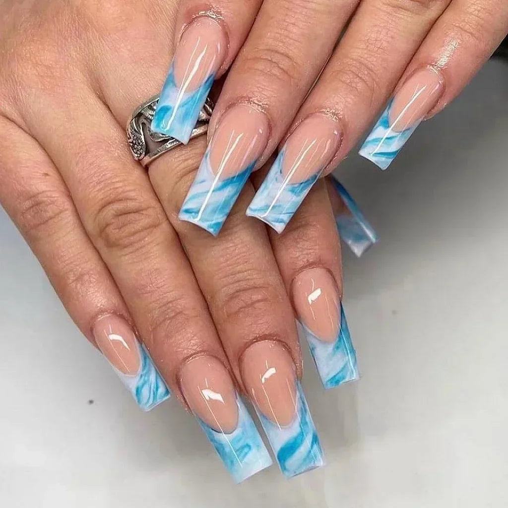 β¨ Kawaii Glitter Blue French Ballerina Press-On Nails - 24Pcs Love Stripes Design ππ
Full Cover Acrylic Nail Tips!