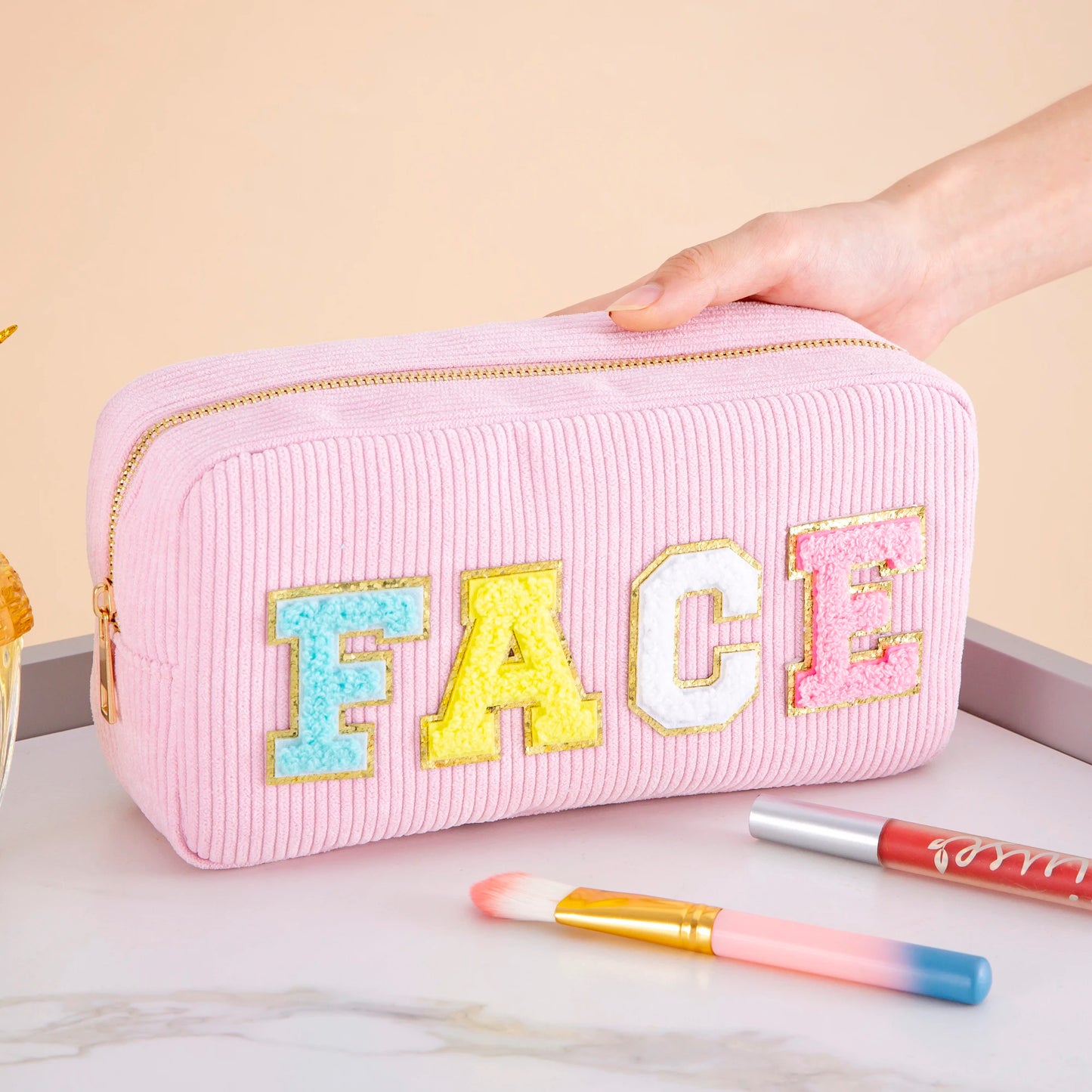 Kawaii Purple Chenille Letter Cosmetic Pouch β¨π Cute Makeup Organizer for Teens & Women πΈ Travel Essential