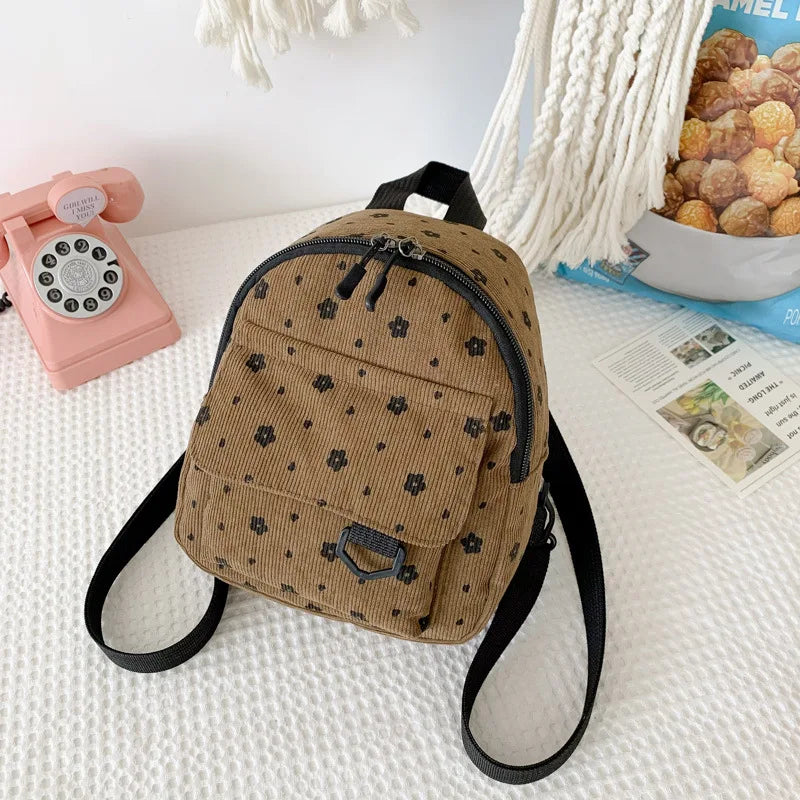 Kawaii Corduroy Mini Backpack πΈβ¨ - Adorable Large Capacity Travel Bag for Students! ππ
