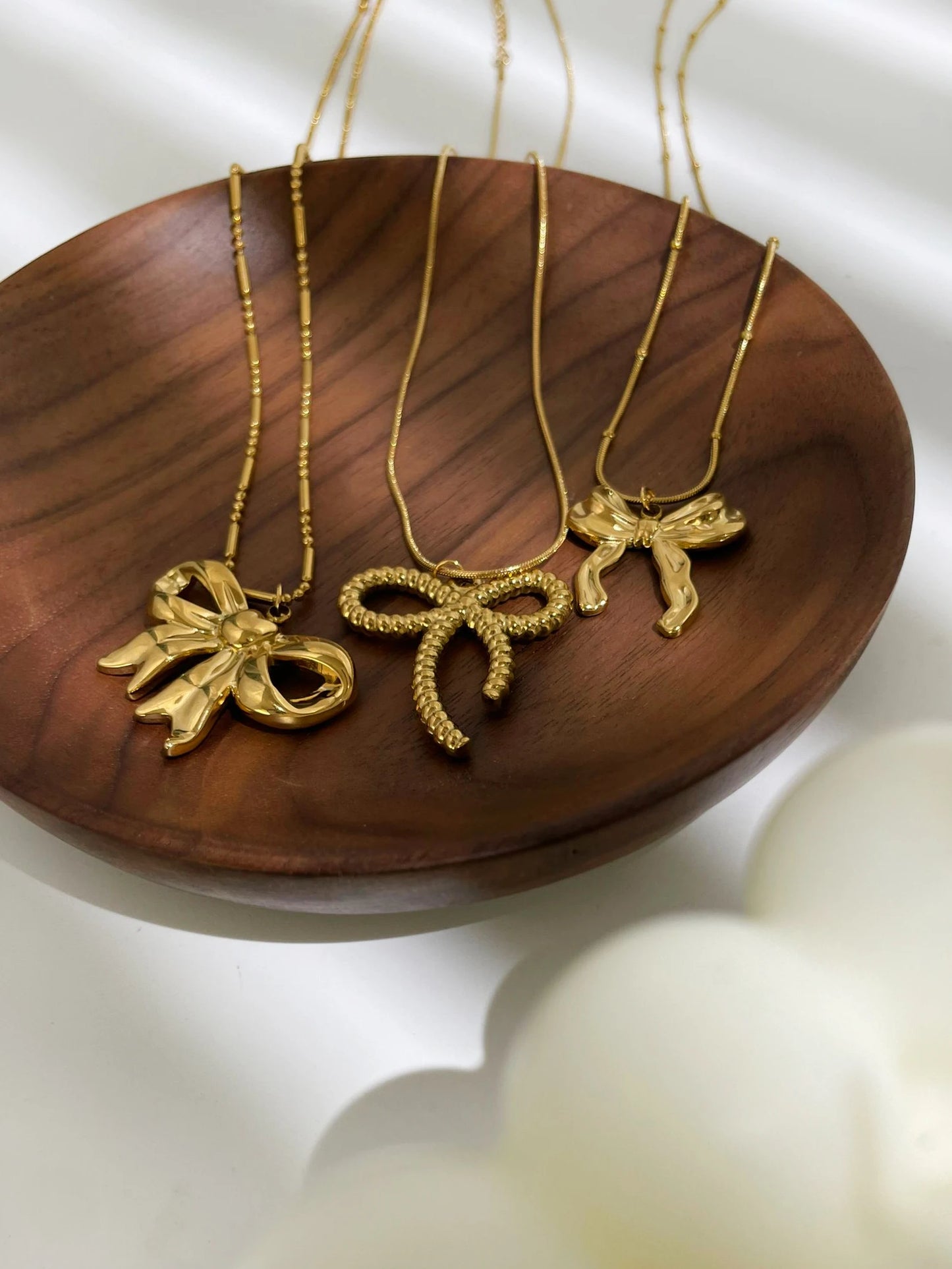 Charming Kawaii Gold Bow Knot Pendant Necklace πβ¨ | Waterproof Stainless Steel Summer Jewelry for Women π