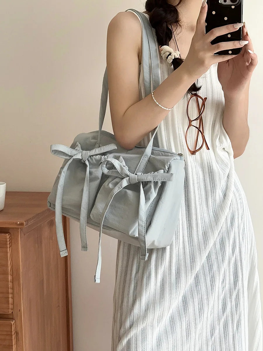 Charming Kawaii Nylon Tote Bag with Adorable Bow Design β Spacious & Playful Travel Companion! πΈπβ¨