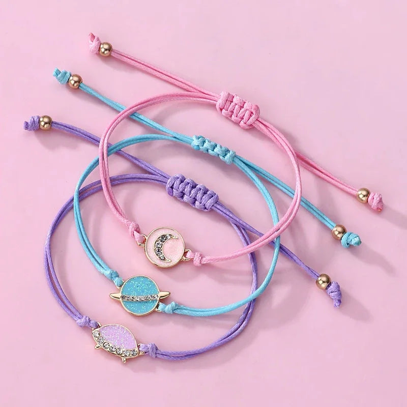 Kawaii Charm Bracelet Set ππ | 3Pcs Braided Unicorn, Heart & Star Accessories for Kids πβ¨