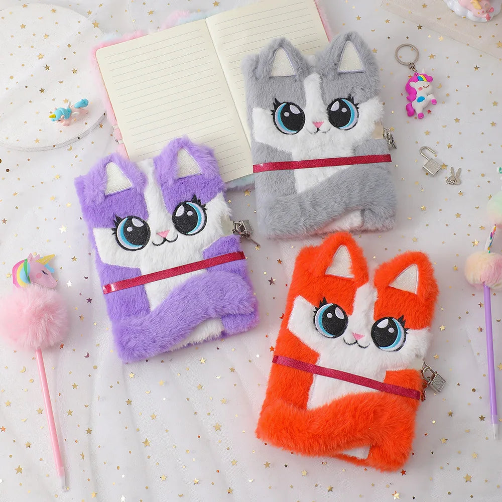 Kawaii Cat Plush Notebook πΎβ¨ | Cute A5 Lock Diary with Adorable Cat Ears π±π | Perfect School Stationery!