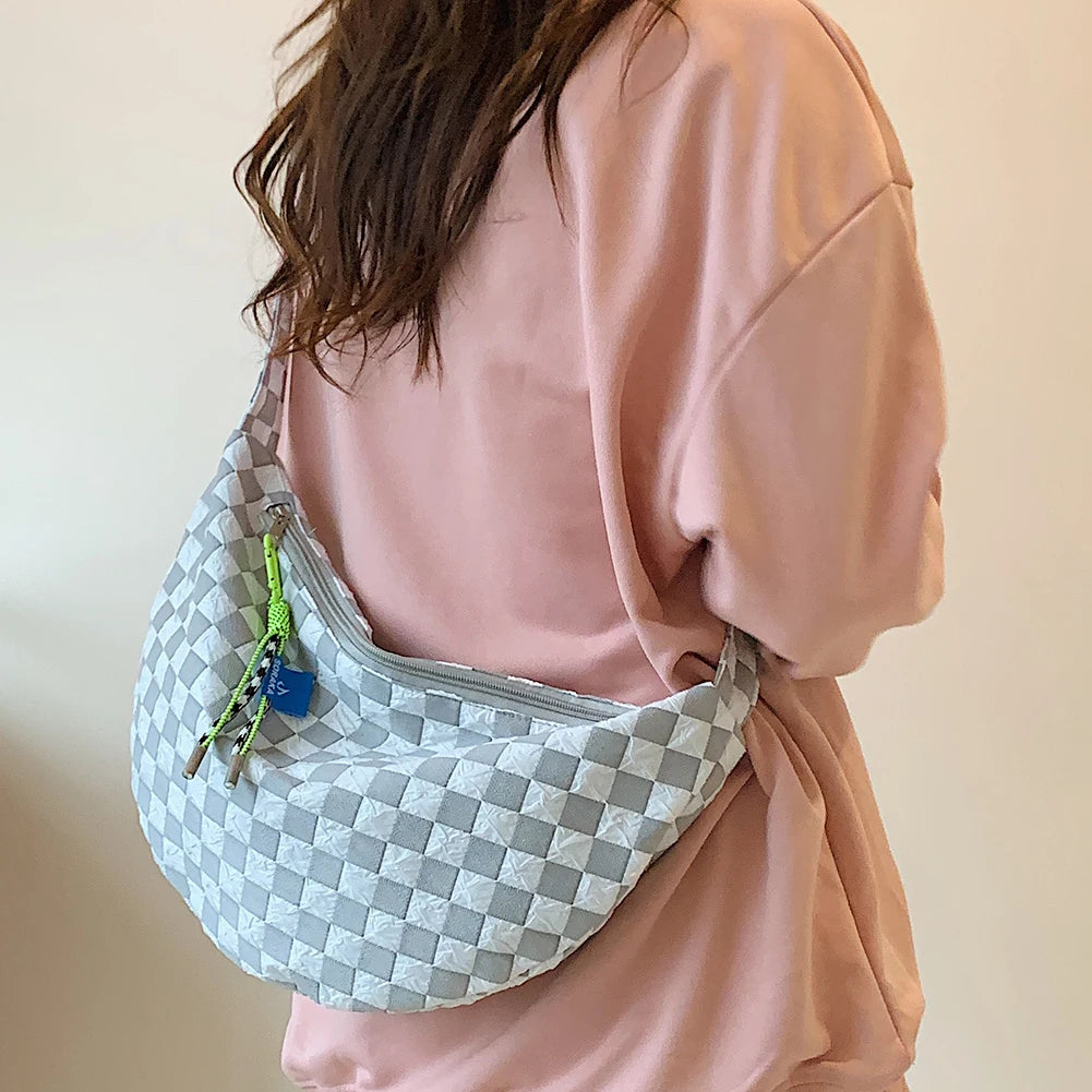 Kawaii Plaid Half Moon Messenger Bag πβ¨ Cute & Casual Shoulder Bag for Weekend Adventures! ππ