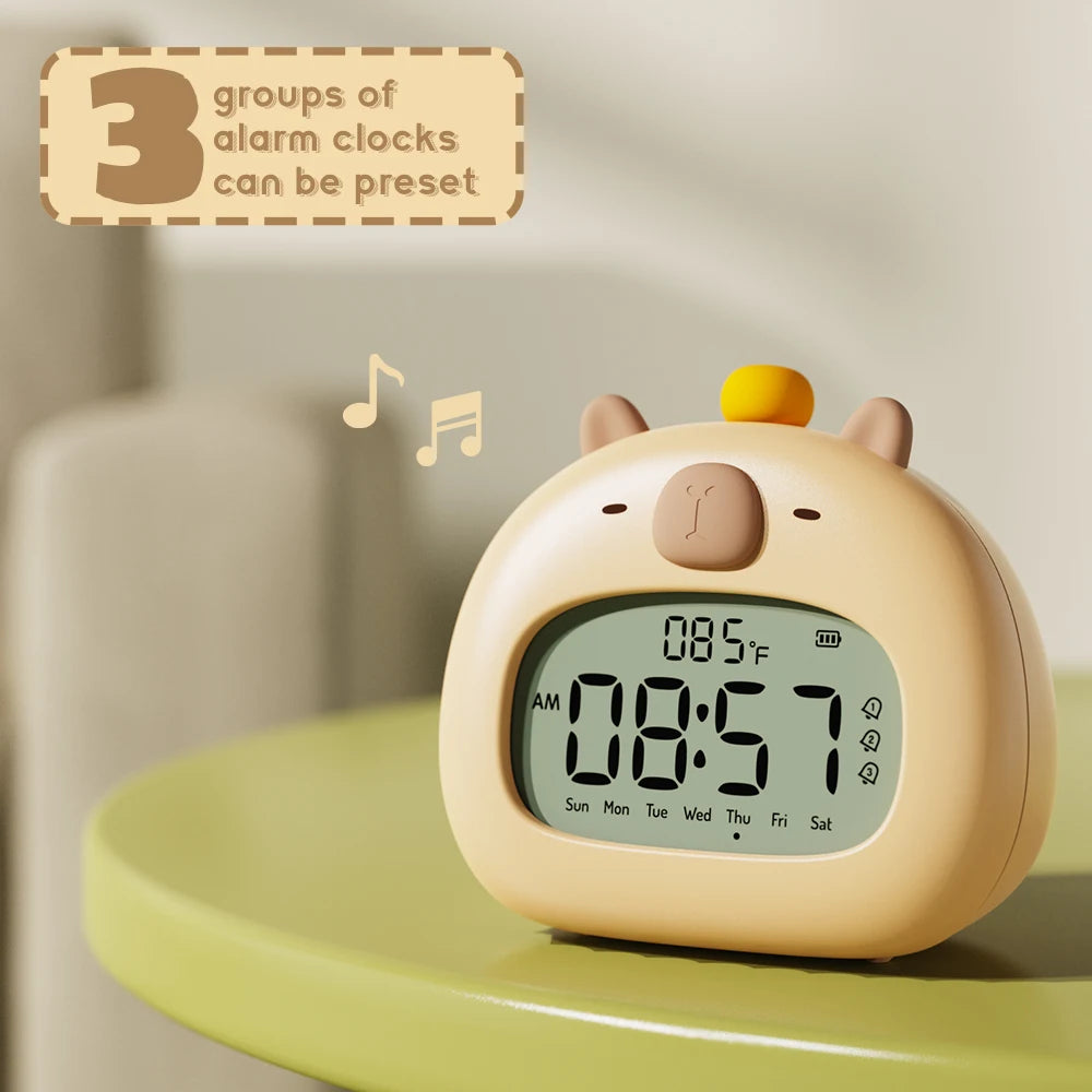 Cute Capybara LED Alarm Clock π | Kids' Sleep Trainer with Temperature Display & Rechargeable Features πβ¨