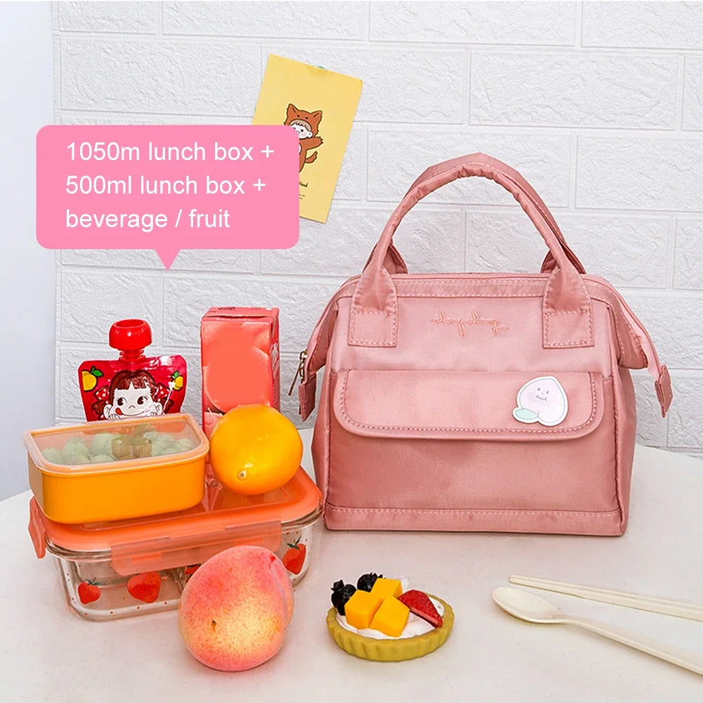 Cute Kawaii Peach Insulated Lunch Tote πβ¨ - Stylish & Spacious Travel Bag for Women & Kids!