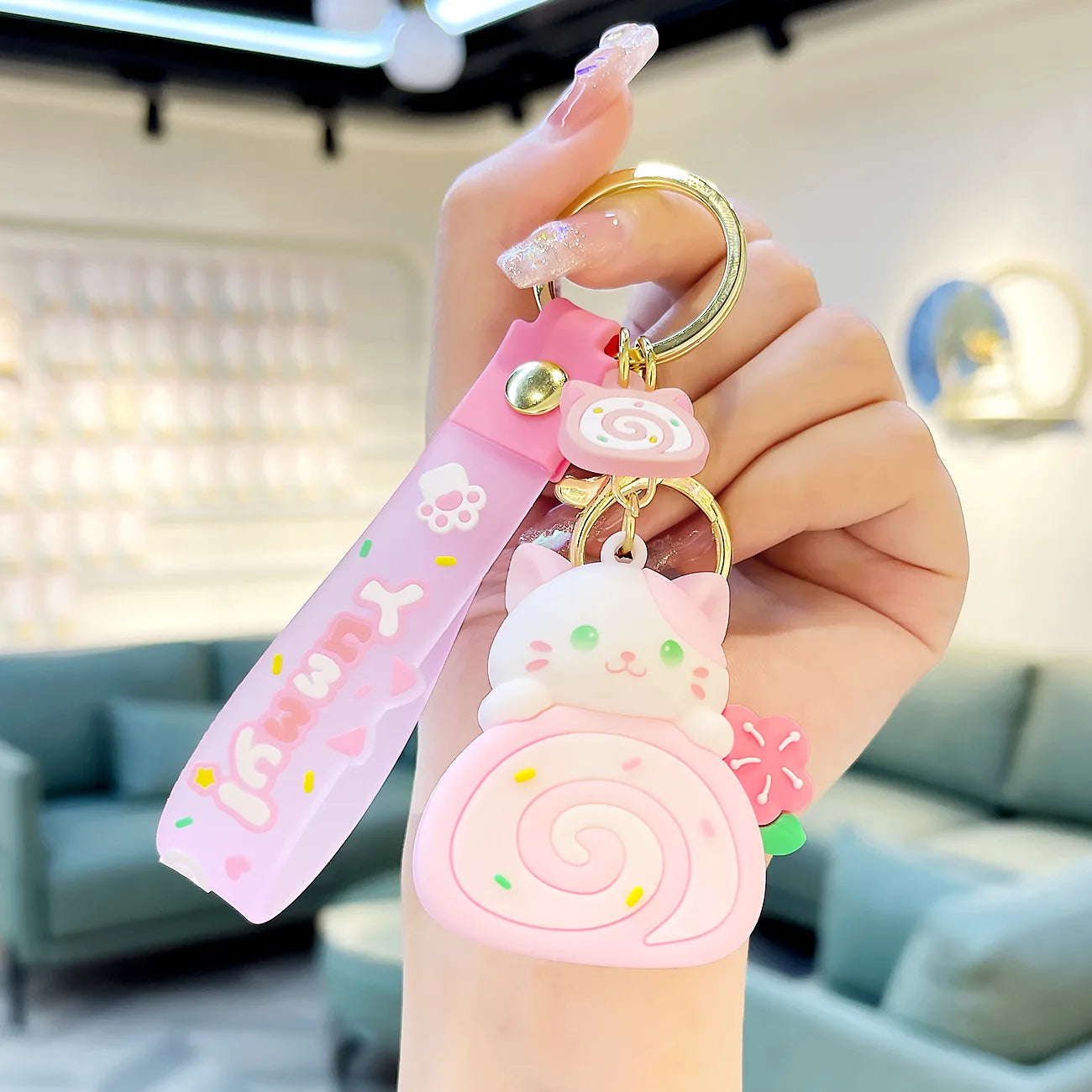 Cute Cat Keychain Charm PVC Cake Roll Key Ring For Bags And Gifts ๐ฑ๐ฐ๐