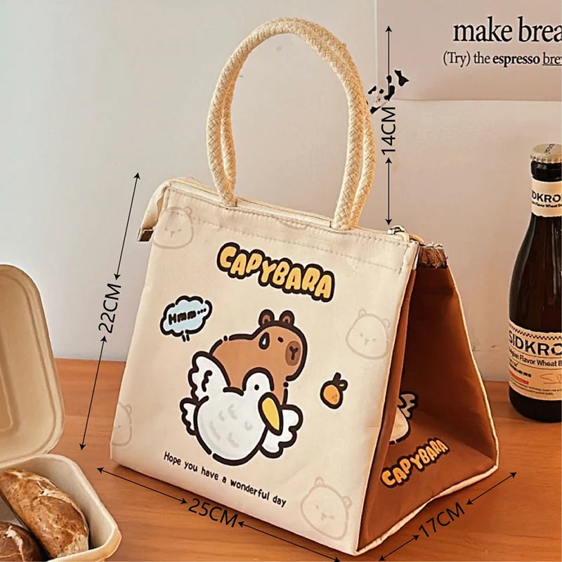Adorable Capybara Lunch Tote Bag πΎ Insulated Bento Bag for Girls & Women ππ Cute & Stylish Meal Carrier!