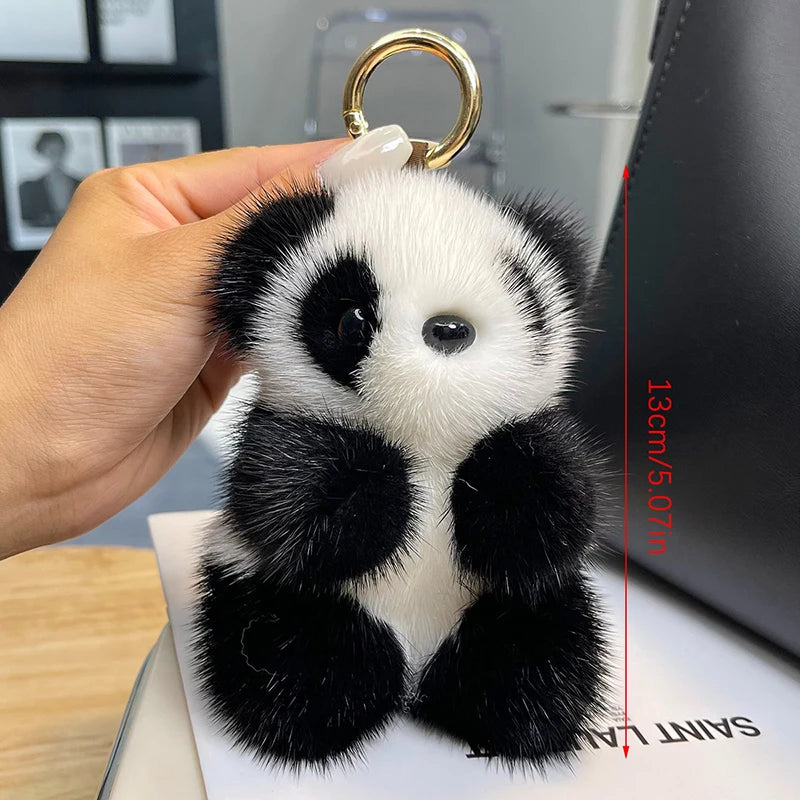 Kawaii Panda Plush Keychain πΌβ¨ - Cute Imitation Mink Fur Car Accessory for Women π | Adorable Gift Idea! π
