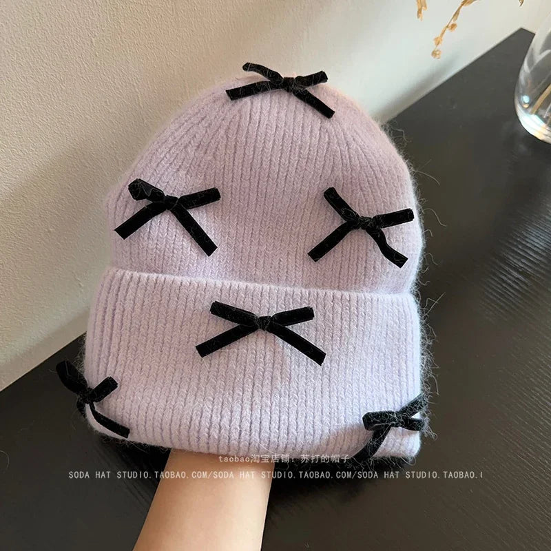 Charming Kawaii Rabbit Fur Velvet Bow Winter Hat πβοΈ - Cozy Ear Warmers for Women! πβ¨